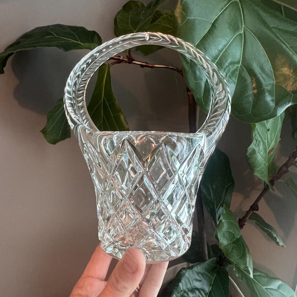 Vintage Irish Crystal Basket Centerpiece, Cottagecore Vanity Bowl, Wedding Decor